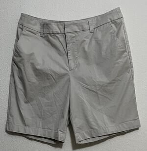 matty m Men's Gray Solid Chino Shorts, Cotton Spandex, Flat Front, 8"